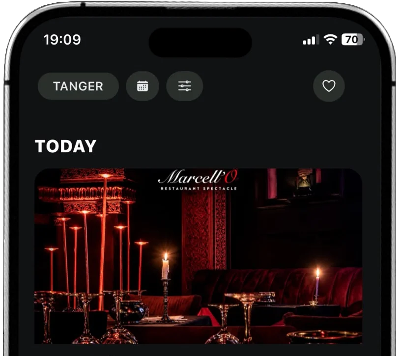 HAFLASPOT on a phone, showing today’s events in Tanger